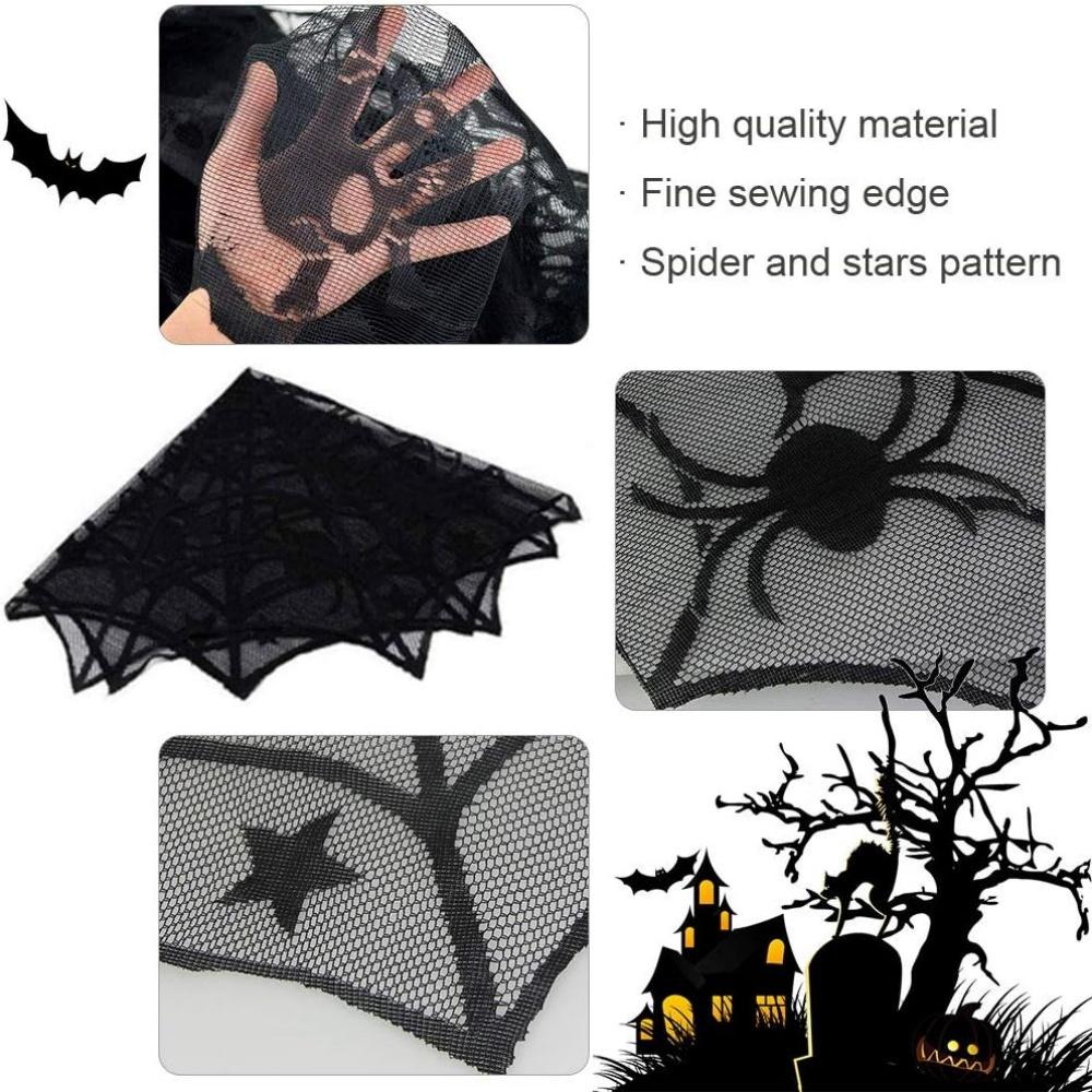 Set Halloween Decorations Black Lace Spider Web Halloween Tablecloth Runner Fireplace Mantel Scarf for Halloween Party 2025