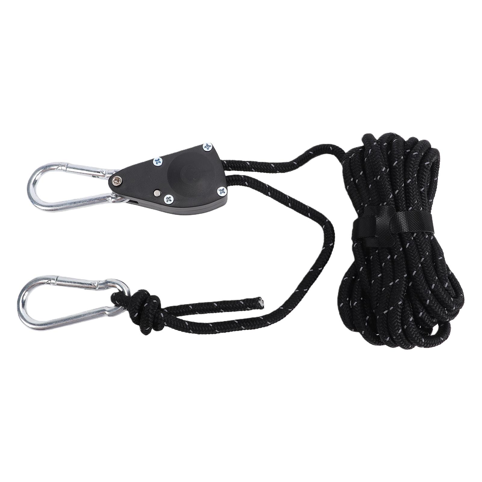 Camping Pulley Rope Adjustable Reflective Guyline Tent Tarp Tie Out Cord with Metal Pulley 3 Meters Rope Black