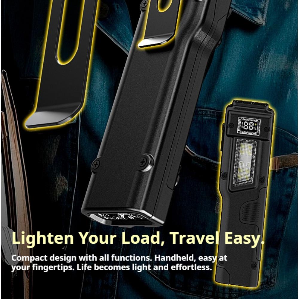 New Portable Flashlight Ultra-thin Rechargeable LED Flashlight Portable Work Light, Cold Resistant, Camping, Patrol, Battery Display