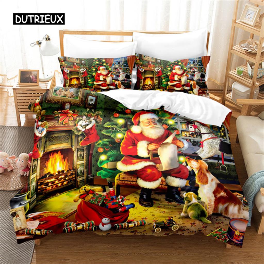 Merry Christmas Duvet Cover Santa Claus Snowman Red Bedding Set Happy New Year Xmas Festival Gifts For Women Men Children Decor