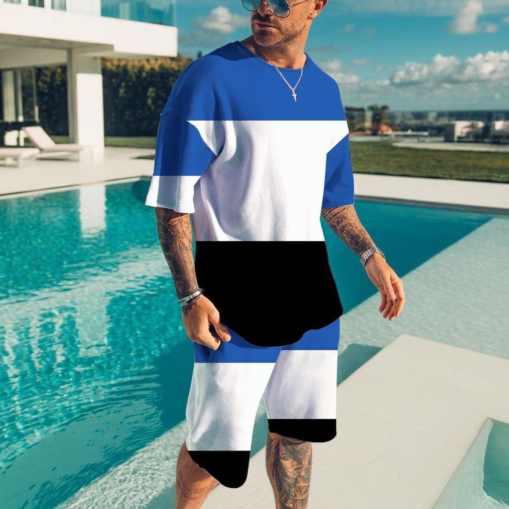 

European and American fashion simple men s loose short-sleeved suit summer sports and leisure suit 6XL