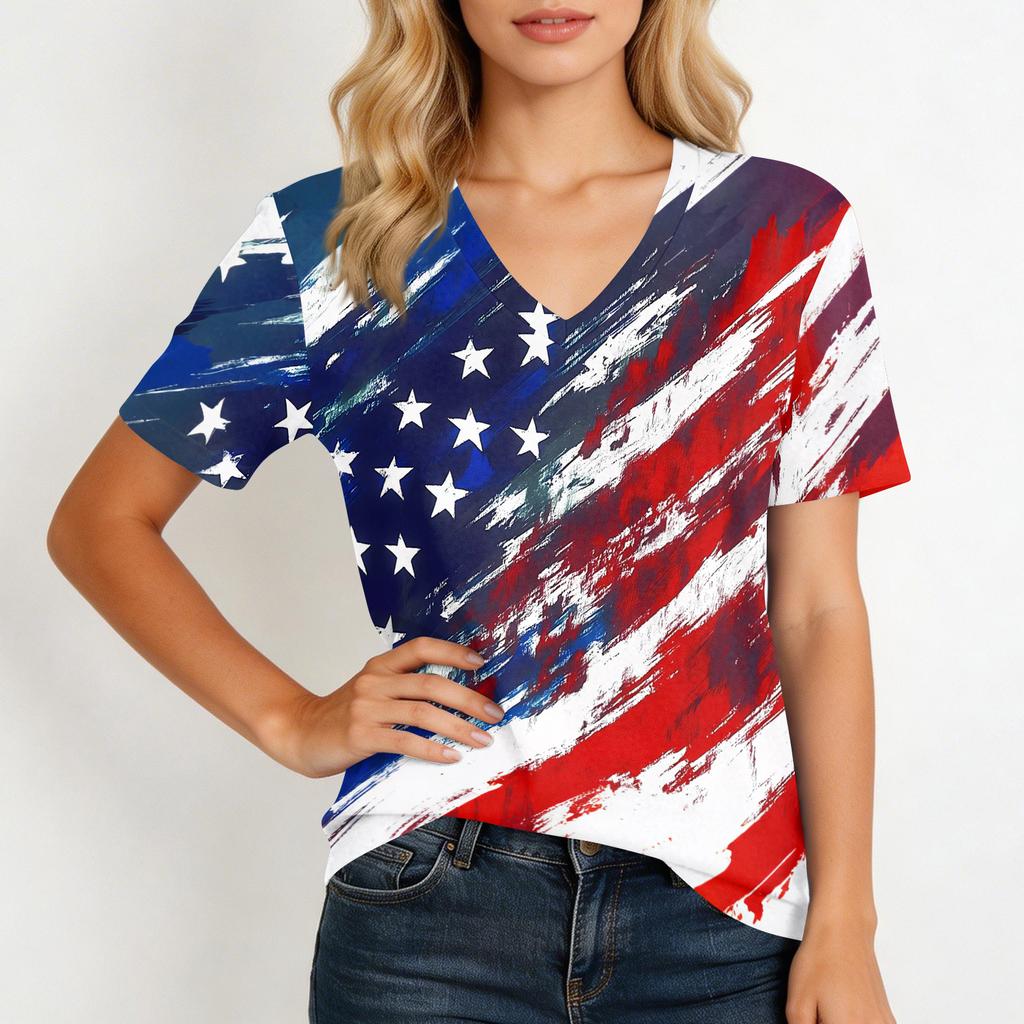 Shirts For Women Trendy V Neck T Shirts Casual Printed Blouse Tops For Women