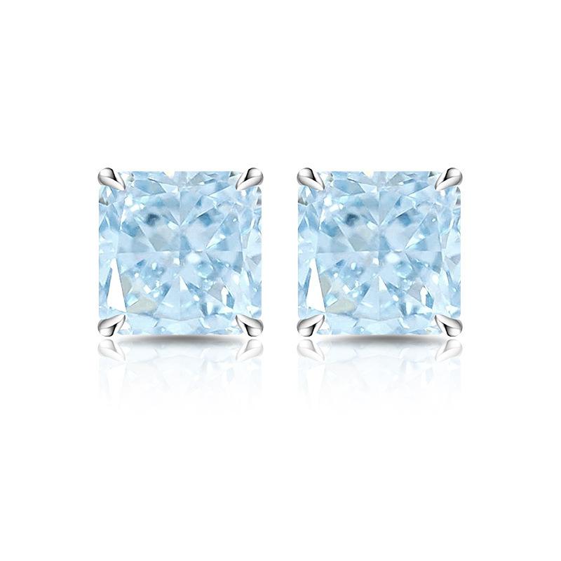 925 Sterling Silver Colored Ice Flower Cut Square Crystal Zircon Stud Earrings Birthday Party Anniversary Holiday Gift