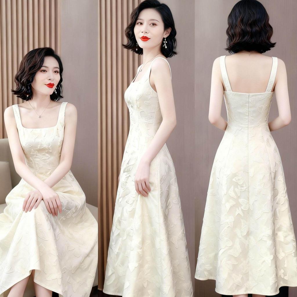 Butterfly Jacquard Slim Fit Formal Dress - Retro Socialite Style, Cinched Waist, Summer Birthday Outfit