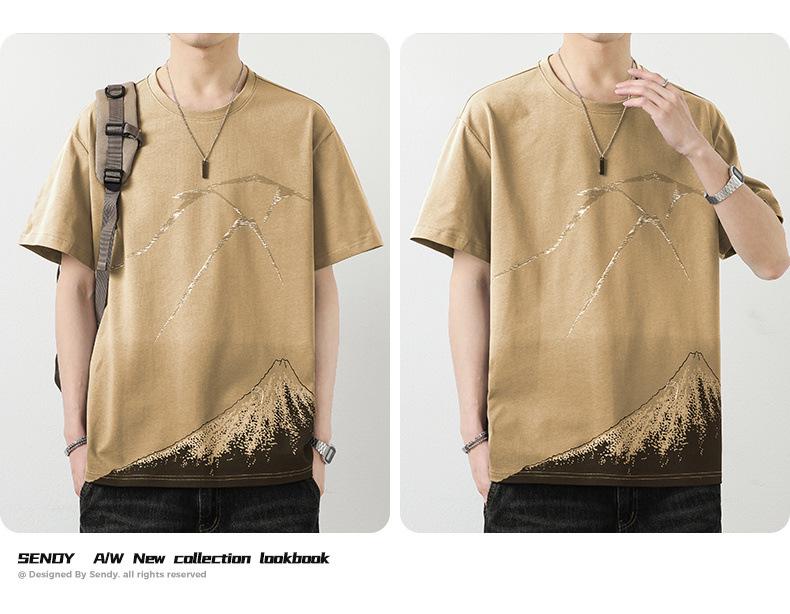 Men's 2024 Summer Trendy Round Neck Pure Cotton Short-Sleeve T-Shirt with Print