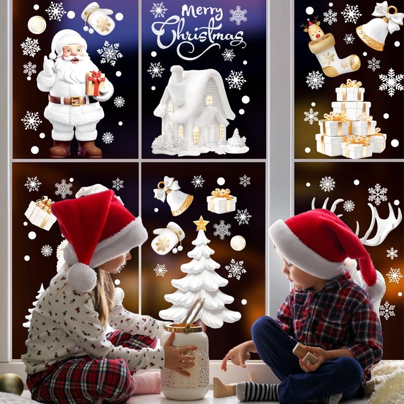 9 pçs/conjunto Adesivos de Janela de Natal Decoração de Casa Ano Novo Papai Noel Árvore de Natal Floco de Neve Decalque de Vidro Presentes de Navidad