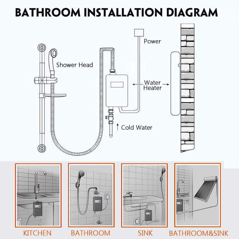3800W Instant Tankless Heater 110V/220V LCD Display Heating Shower Faucet Electric Water Heater