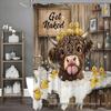 Cute Highland Cow Bathroom Set: Shower Curtain, Bath Mat, Toilet Lid Cover, 12 Hooks