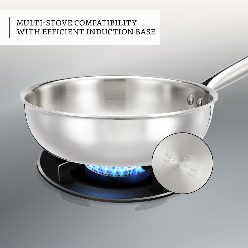 Stainless Steel Triply Frying Pan (Small Size/ 22Cm) | Induction and Gas Stove Compatible | Three-Layer Durable Construction