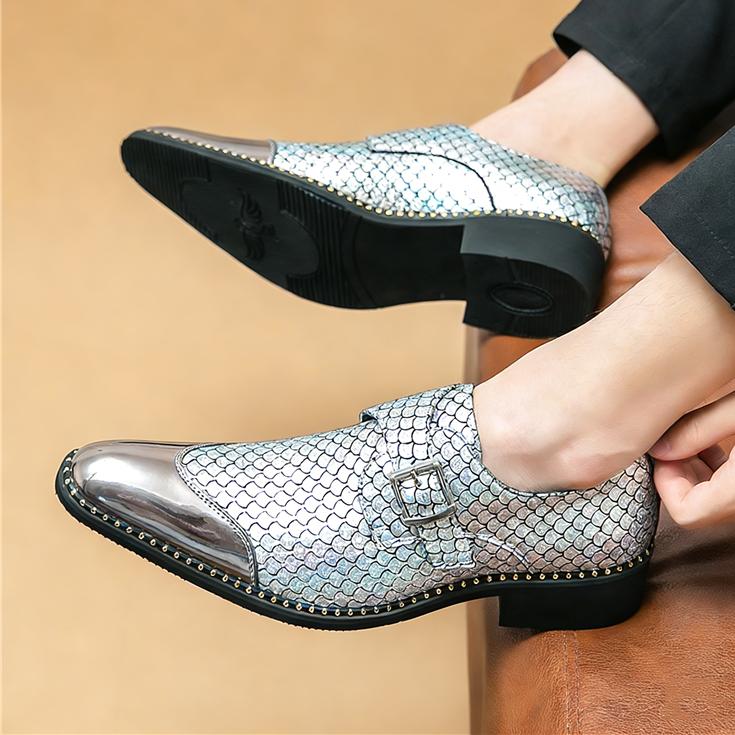 Designer New Charm Gold Silver Patchwork  Monk Strap Shoes for Men Moccasins Wedding Prom Homecoming Footwear Gentleman Loafers