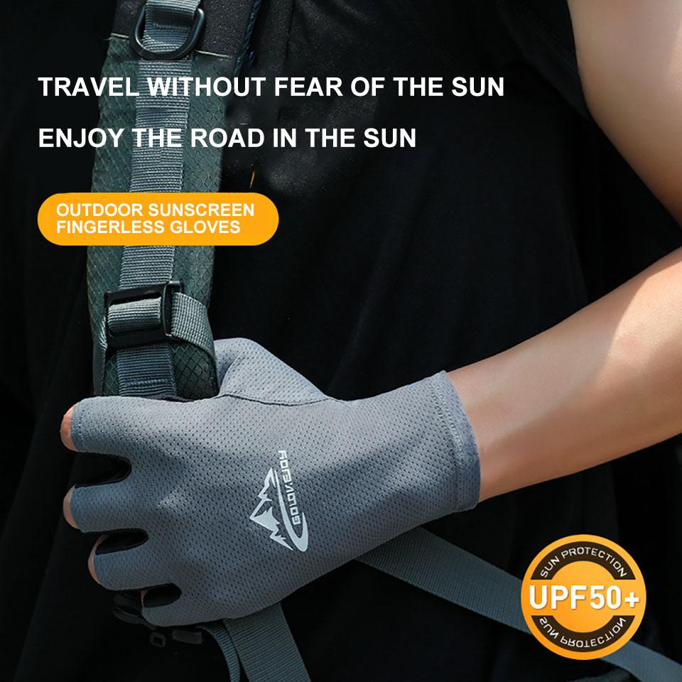 1Pair Cycling Gloves Running Fishing Gloves Anti Slip Ice Silk Sun Protection Breathable Half Finger for Outdoor Sports
