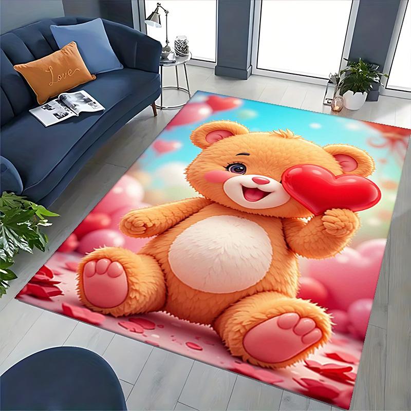 1pc Anime Teddy Bear Heart Chair Mat - Anti-Slip Office Rug for Home Decor, Seasonal Gift, Suitable for Office, Living Room, Bedroom, Game Room & Dorm
