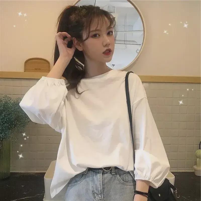 2025 neues Herbst-koreanisches Loose-Fit-Laternenärmel-Langarm-T-Shirt für Frauen