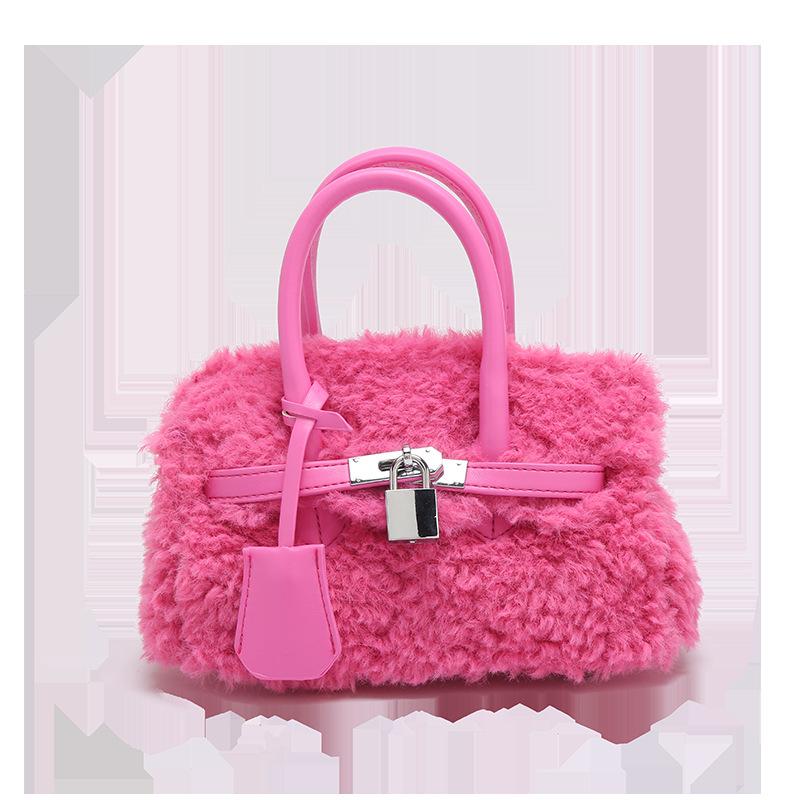 Модный тренд Розовая платиновая сумка Осенне-зимняя мода Милая плюшевая сумка под мышку Партия розовый