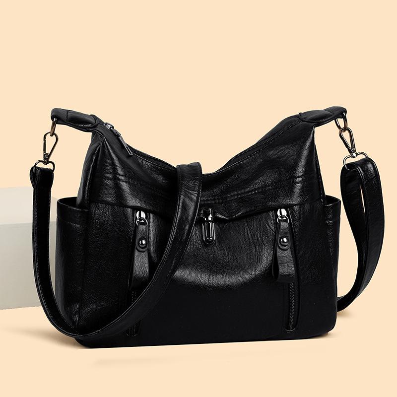New Double Shoulder Strap Messenger Bag Women's Shoulder Bag Large Capacity Soft Leather Women's Mother Bag