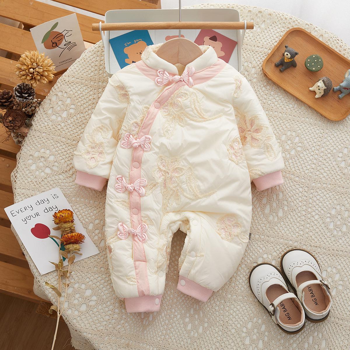 

Стеганый зимний детский комбинезон с цветочным принтом и бархатной подкладкой 66 cm розовый