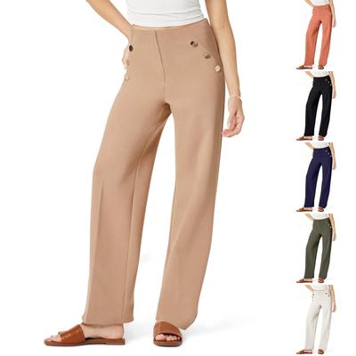 Hose mit weitem Bein und Knopfleiste, Weite Hose für Damen, Hose mit hoher Taille und Taschen, Stretchhose, bequeme Freizeithose
