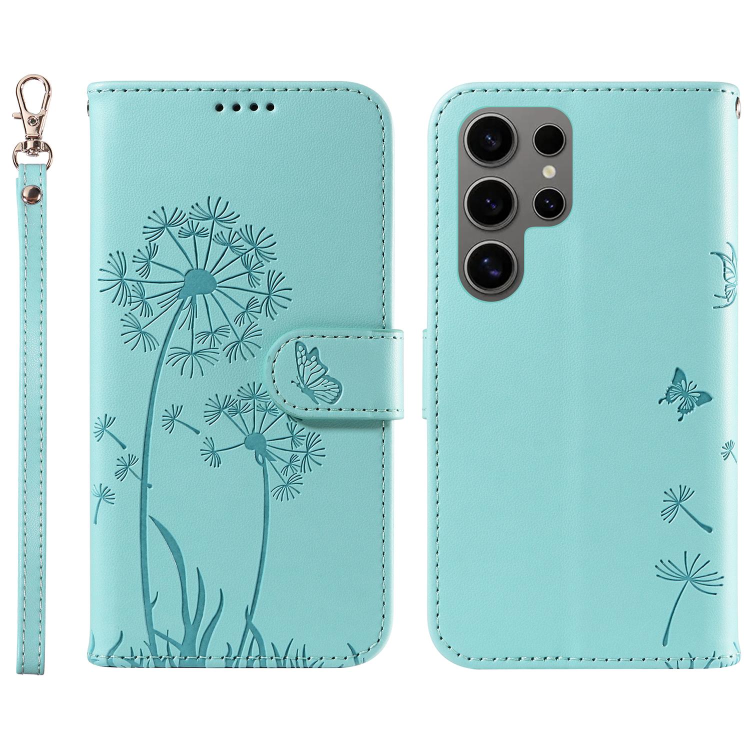 

For Samsung Galaxy S25 Ultra Leather Case Wallet Phone Cover Dandelion Imprint Green