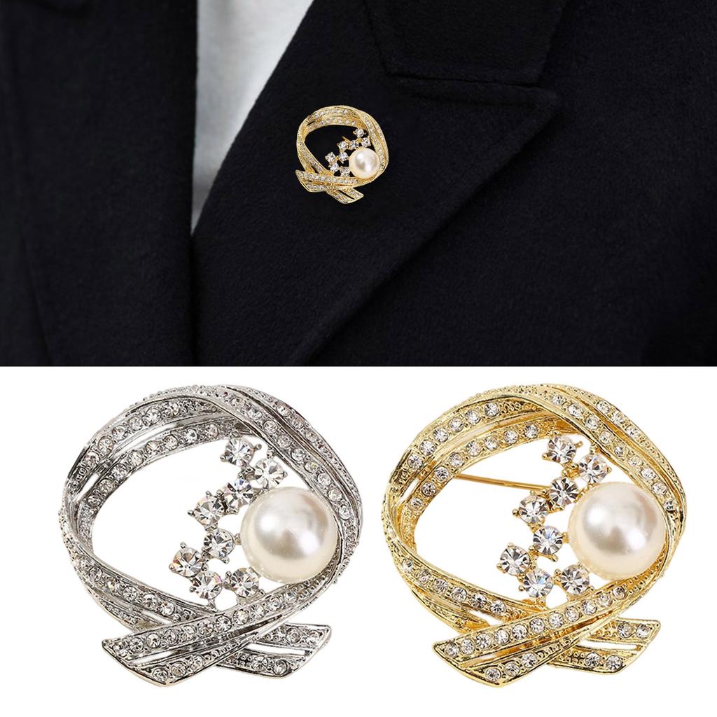 Easy Clasp Alloy Rhinestones Pearls Brooch for Formal Occasions Casual Outfits Stylish Accessory Gift
