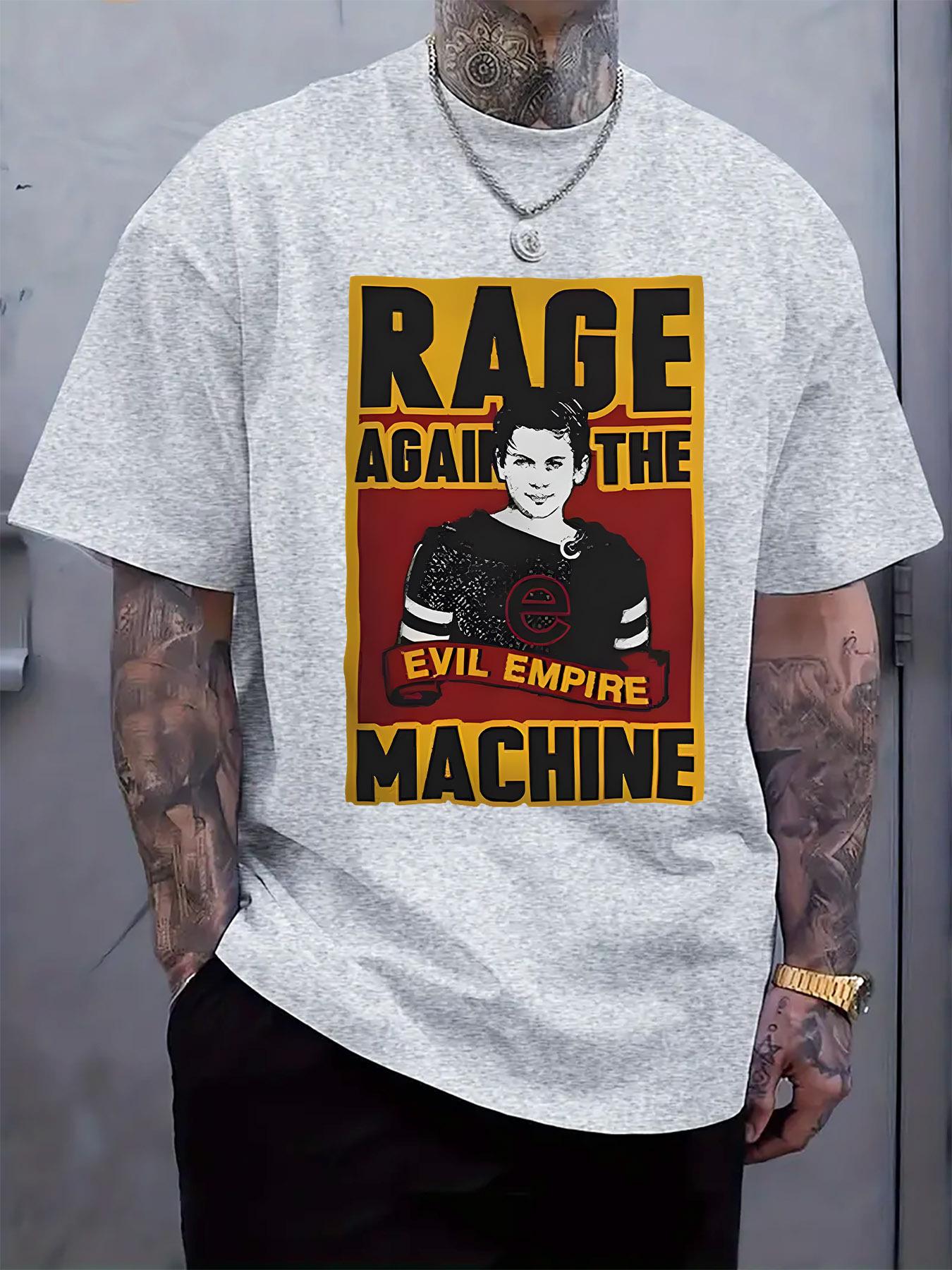 

Rage Against the Evil Empire Graphic T-shirt - White Casual Crew Neck Tee with Bold Yellow & Black Print XL