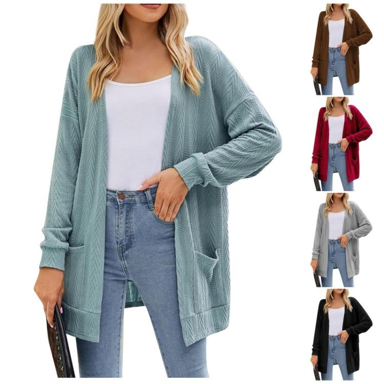 Casual Solid Color Women's Mid Length Cardigan Sweater Coat Fashion