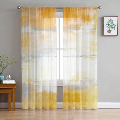 Cortinas transparentes de color amarillo con diseño abstracto para sala de estar, dormitorio, cortinas de tul para cocina, paneles ciegos de gasa