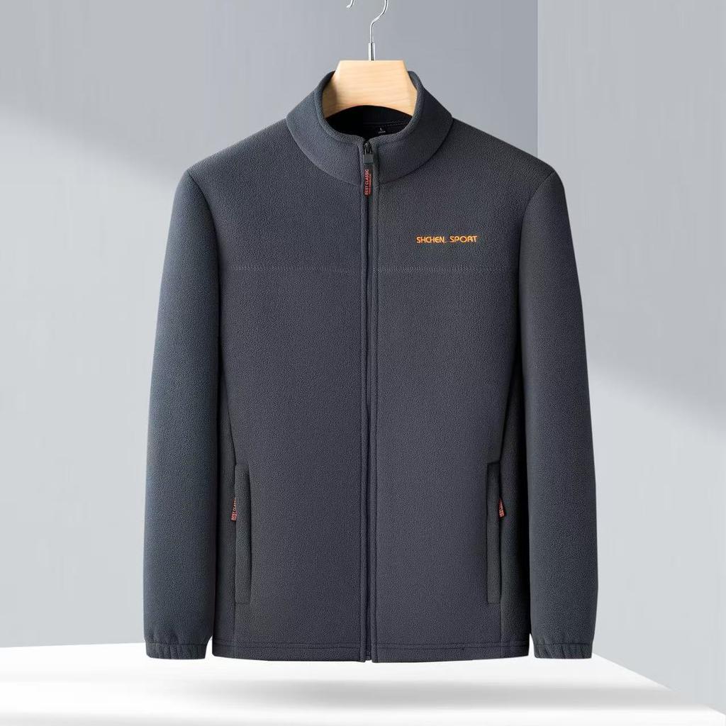 Autumn and Winter Polar Fleece Jacket Tops Men's Jackets Stand-up Collar Young and Middle-aged Men's Fleece Plus Velvet
