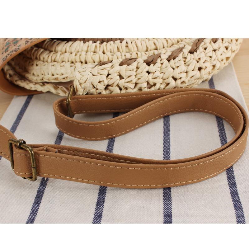 Bolsa feminina boho tecido verão praia sacola de palha redonda bolsa de ombro de vime