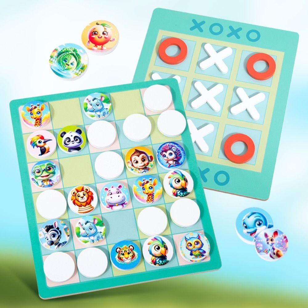 Flip Tic-Tac-Toe Table Game Tictactoe Animal Matching Board Game Parent-Child Interaction