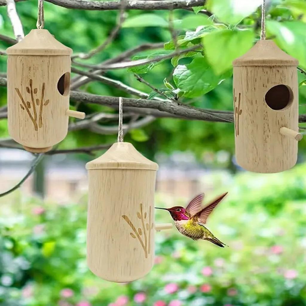 Outdoor Hanging Wooden Hummingbird Feeder House for Garden Decoration Ideal Gift for Bird Lovers