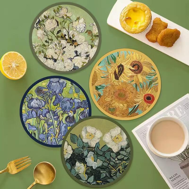 Набор ретро-подставок из диатомовой земли с масляной живописью «Бай Цзы Энь»