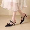 Fashion Elegant Black Pointed Toe Pumps Women Sweet Butterfly-knot T Strap Decoration Slide Sandals Fashion Comfort Brand Designer Shoes
