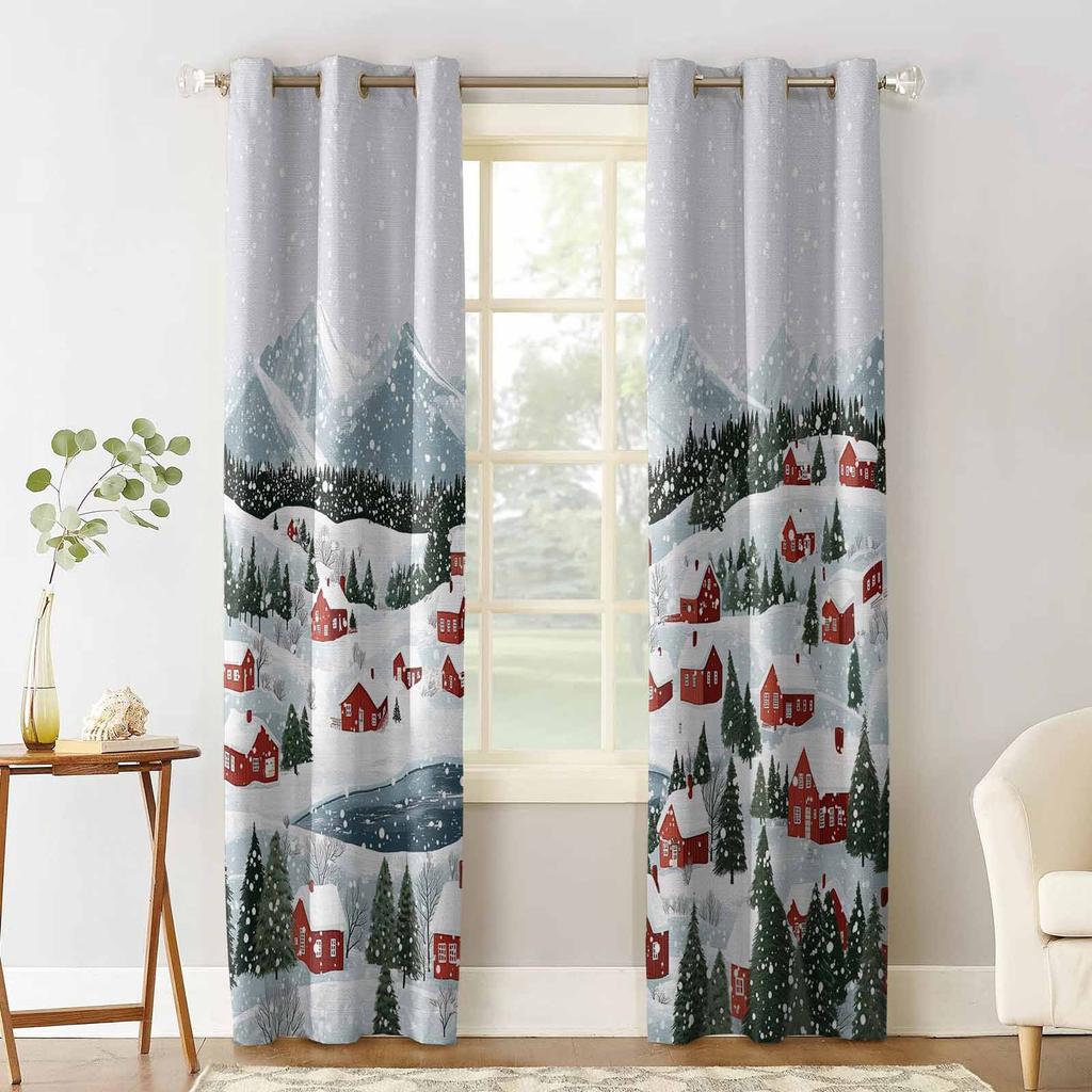Christmas And Winter Snowflake Town Blackout Curtains For Living Room Bedroom Window Treatment Blinds Drapes Kitchen Curtains