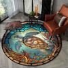1pc Coral Turtle Pattern Round Rug, Non-slip Floor Mat for Living Room, Bedroom, Bathroom, Holiday Home Decoration