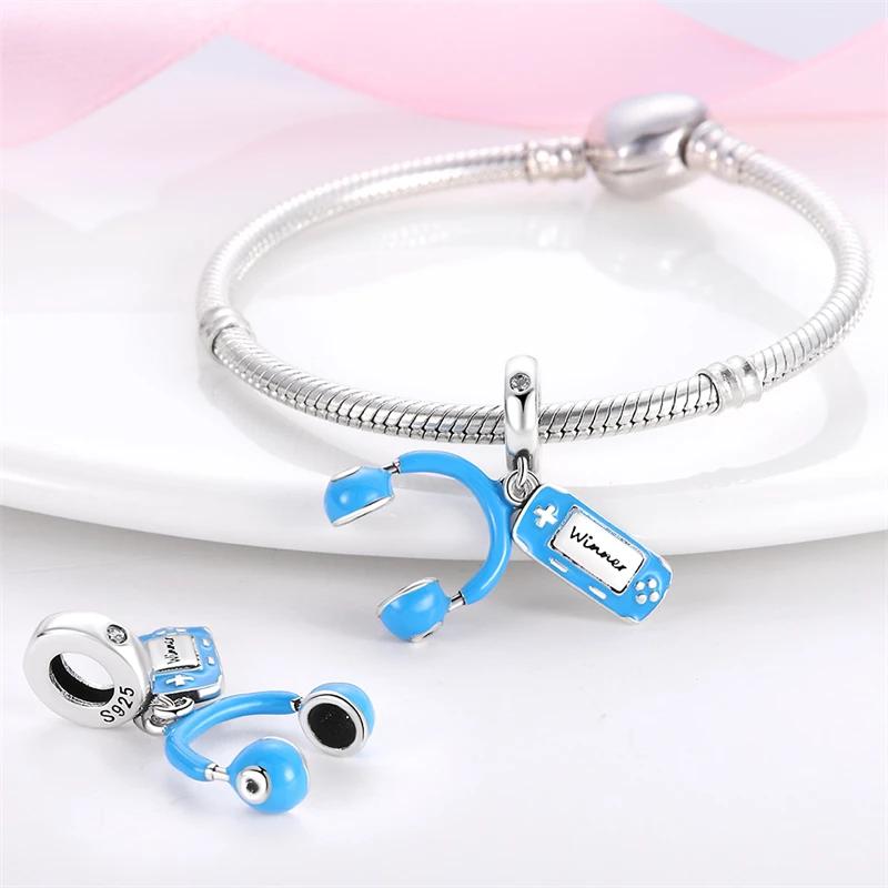 Charms Original Copper Blue Headphones Game Console Beads Fit Bracelet Diy Fine Gift Women Delicate Jewelry Accesso
