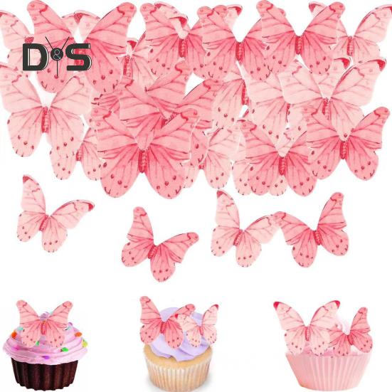 40/48 Piezas Decoración de Pastel Papel de Oblea Flor Adornos para Pastel Mariposa Flor Comestible Decoración de Cupcakes Accesorios para Fiesta de Cumpleaños