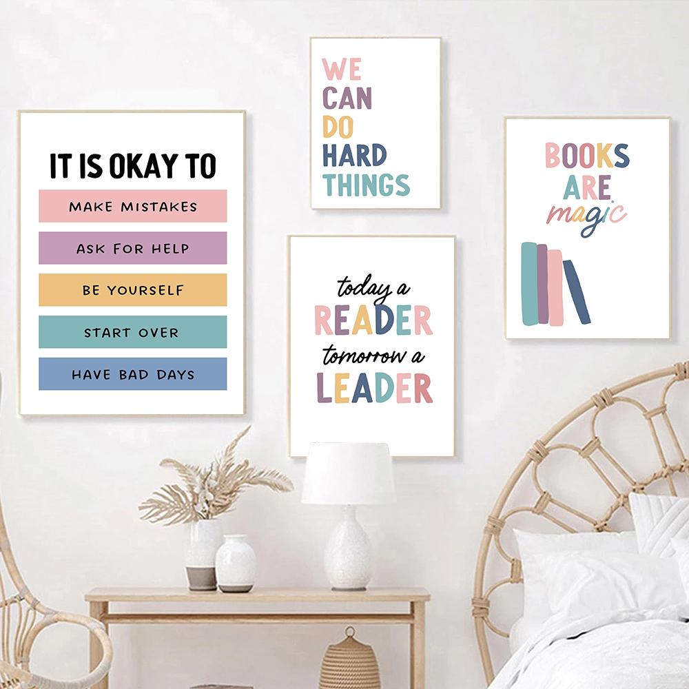 Boho Kids Classroom Signs Decor Print Wall Art English Classroom Posters Teacher Growth Mindset Quote Canvas Painting Pictures