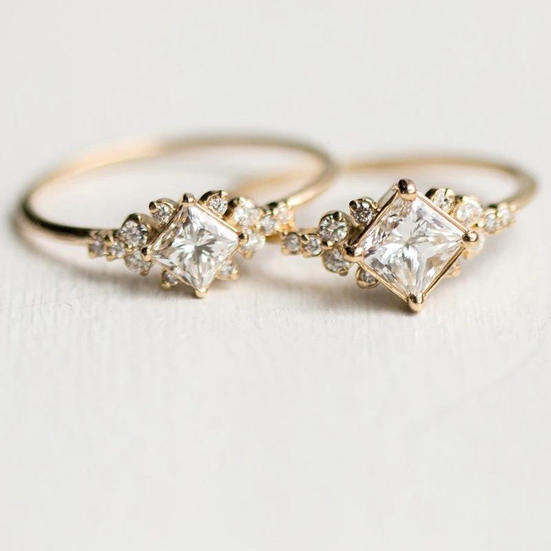 Bague Zircon pour Femme Européenne et Américaine Simple Électroplaquée Or 18K