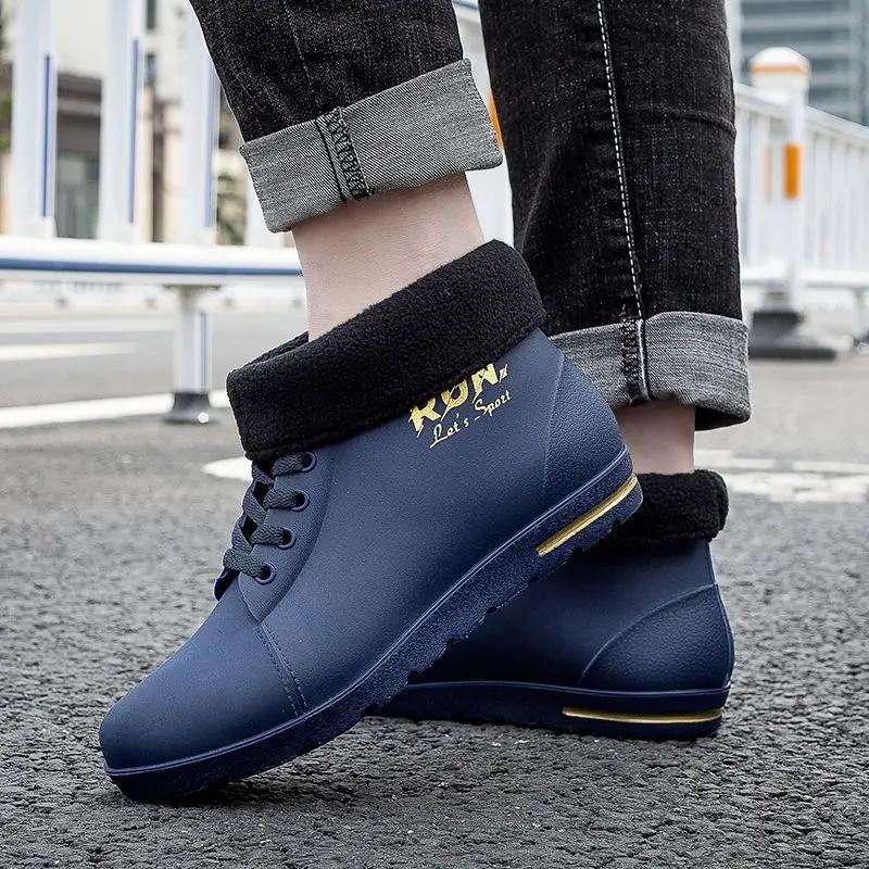 Man Shoes Low Short Warm Ankle Rain Boots for Men Chef Kitchen Cooking Winter Big Size Galoshes City Original Mud Outdoor