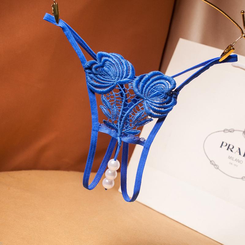 Sexy spodní prádlo Krajkové kalhotky Duté perleťové Jacquard Kalhotky s otevřeným souborem Nízký pas Elastické Temptation Jedno provazové květinové rozkrokové tanga