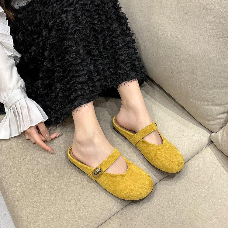 Sapato Único Francês Retrô de Boca Baixa para Mulheres na Primavera de 2025, Solado Suave e Macio, Sapato Único Amarelo de Sola Reta