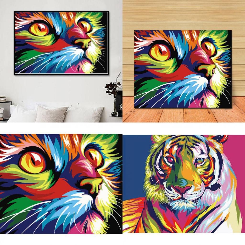 Vibrant Abstract Tiger And Lion Canvas Art For Modern Living Room Decor 40x30cm
