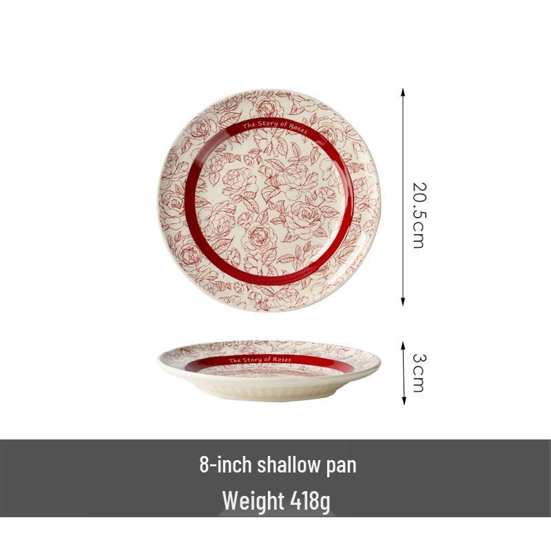 OIMG 8-inch Vintage Red Rose Shallow Plate