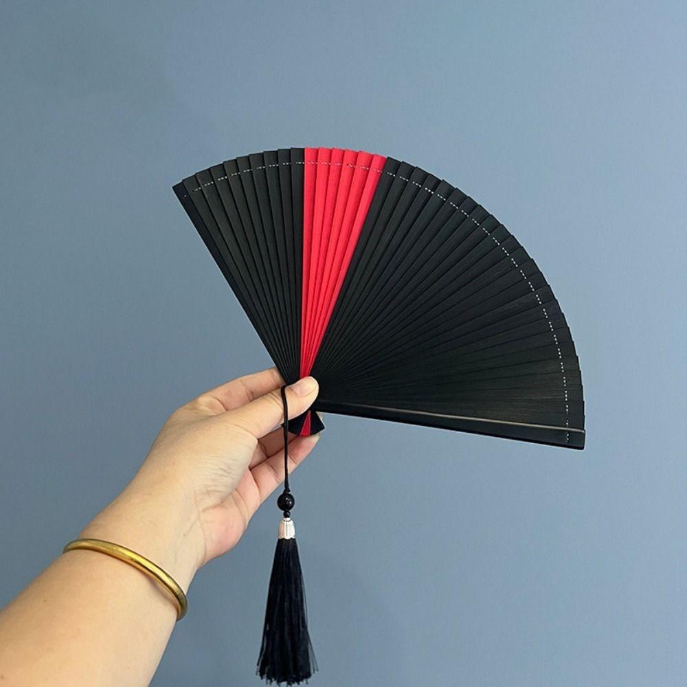 Chinese Style Tassel Folding Fan Solid Color Kimono Fan Elegant Handheld Fans  Wedding Party Decor
