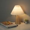 Pleated Table Lamp Bedside Night Lamp with Rattan Base Vintage Design Soft Warm Light for Bedroom Decor and Accent Lighting