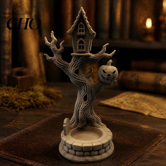 Unique Halloween Gift Ideas 3D Printed Tree House Ornament with Pumpkin, Spooky Table Dark Atmosphere Interior Decor Centerpiece, Dead Figurine
