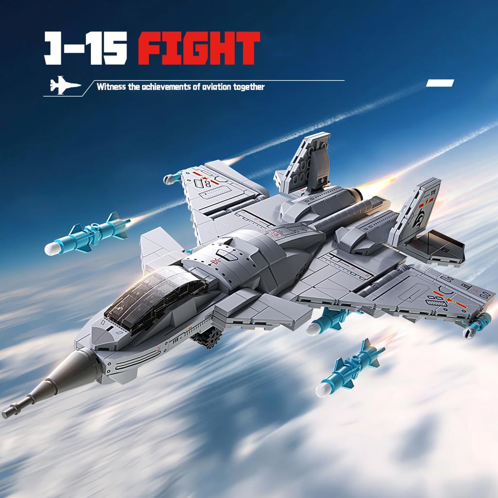 577pcs J-15 Carrier Fighter Jet Military Combat Armed Aircraft Building Blocks Shark Model Plane Bricks Educational Toy For Boys