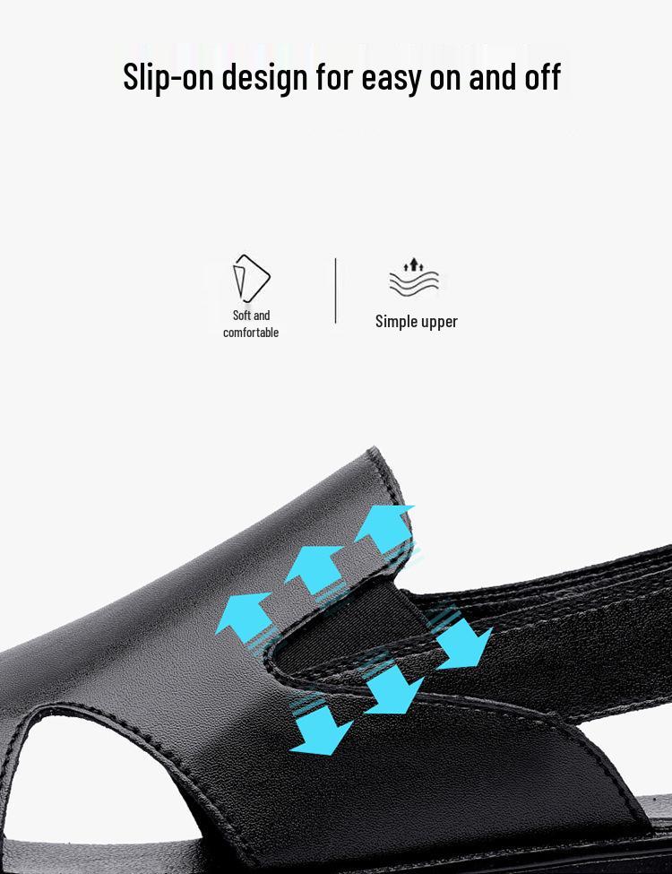 Men's Breathable Leather Sandals: Summer Hollow Casual, Soft Sole, Non-Slip, Outdoor Flip-Flops.