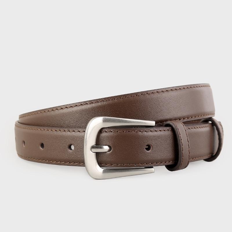 

Женский ремень из коровьей кожи первого слоя, высококачественная серебряная пряжка-штифт, ремень для джинсов 100cm темно-коричневого