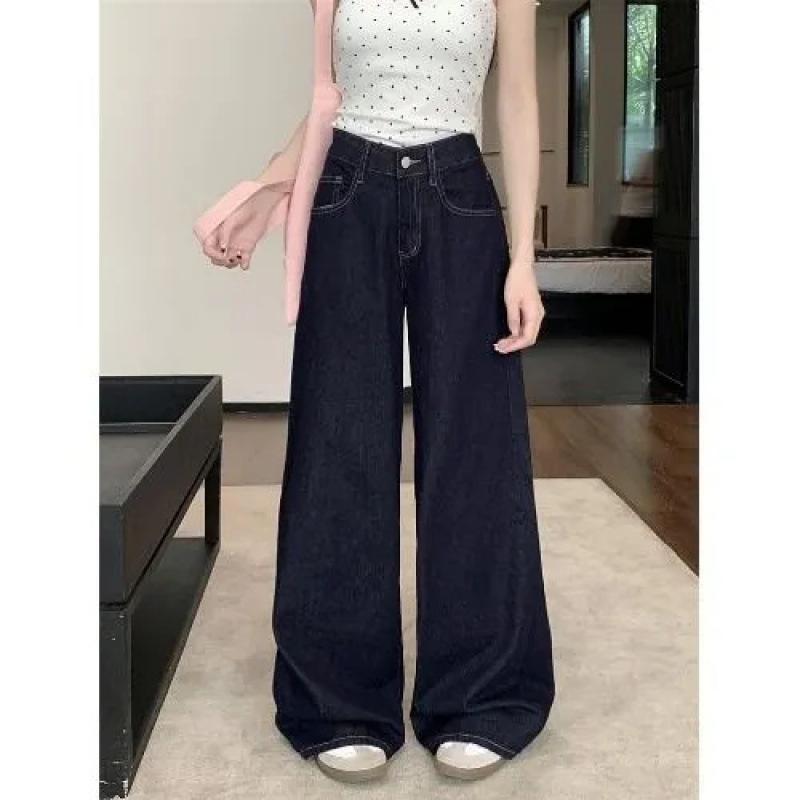 

Women s Retro High-Waisted Wide-Leg Jeans - Slimming, Floor-Length, Spring Style Large глибокий/синій